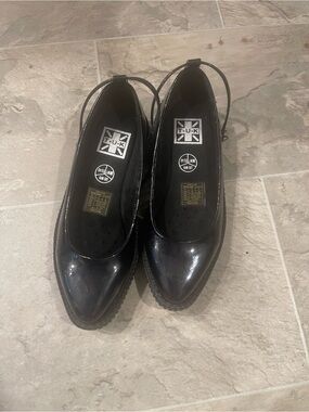T.U.K Black Patent Pointed Toe Ankle-Strap Flats